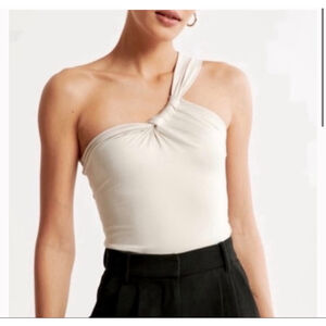 Abercrombie Sleek One-Shoulder Knot Top Beige Tan Size Medium Stretchy